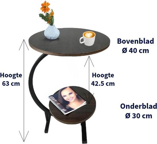 Ceruzo Side Table - Double Table Top Round 30 et 40 cm - Table basse - Table banc - Table d'ambiance - Marron