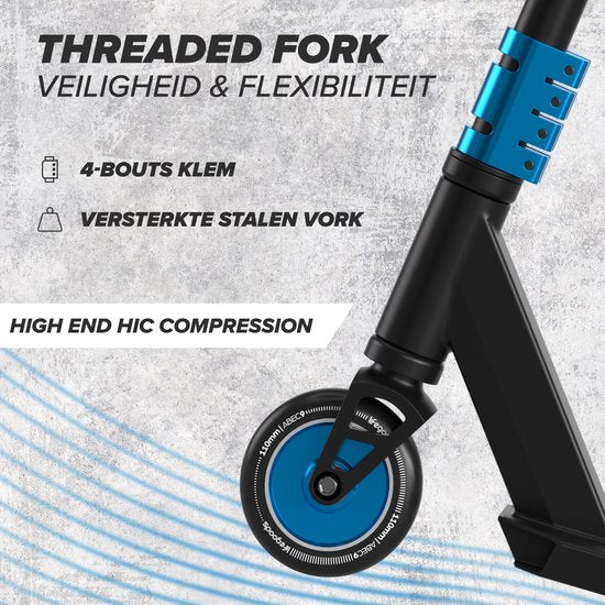 LifeGoods Stuntstep Pro X - T-Bar - HIC - Marchepied pour enfants - Garçons/Filles - 110mm - 100KG - Noir/Bleu