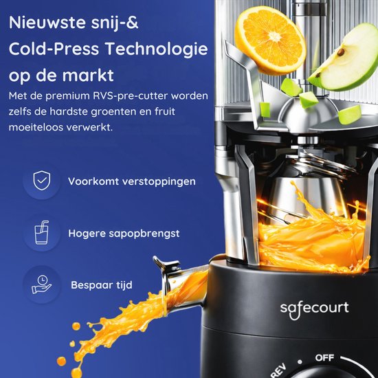 Safecourt Kitchen Slow Juicer - moteur puissant [technologie de pré-coupe et de pression à froid] - nettoyage facile - sans BPA - presse-agrumes Noir