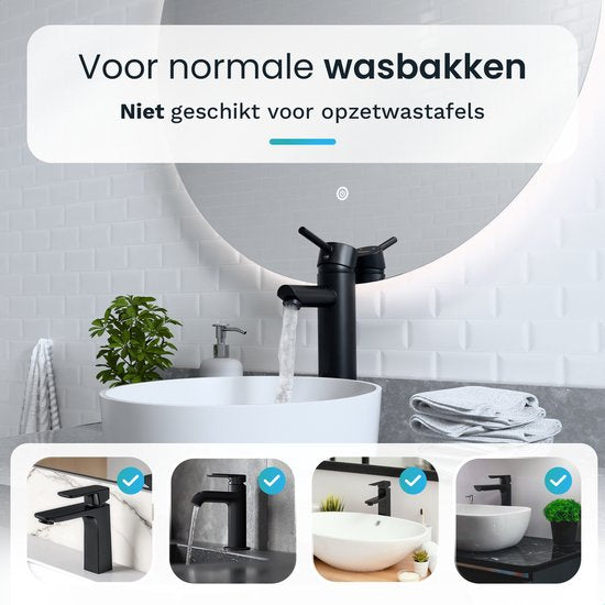 Mirlux Robinet de lavabo noir - Mélangeur de lavabo salle de bain - Robinet de lavabo - Robinet de lavabo / WC - Robinet - Robinet d'eau froide et chaude - Robinet de toilette eau froide et chaude