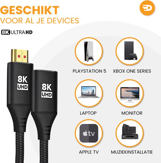 Drivv. Câble d'extension HDMI Premium 2.1 - mâle vers femelle - 3 mètres