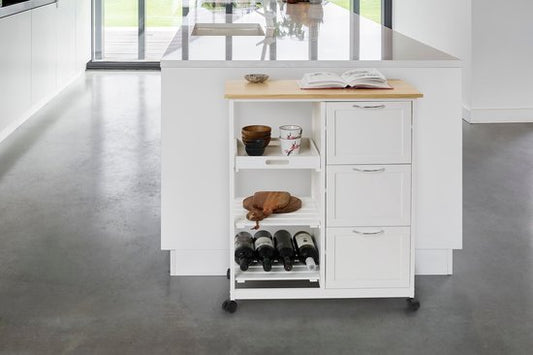 Lifa Living Chariot de cuisine Sophie - Roues - Chariot de service - Blanc - 67x37x84(LxLxH)