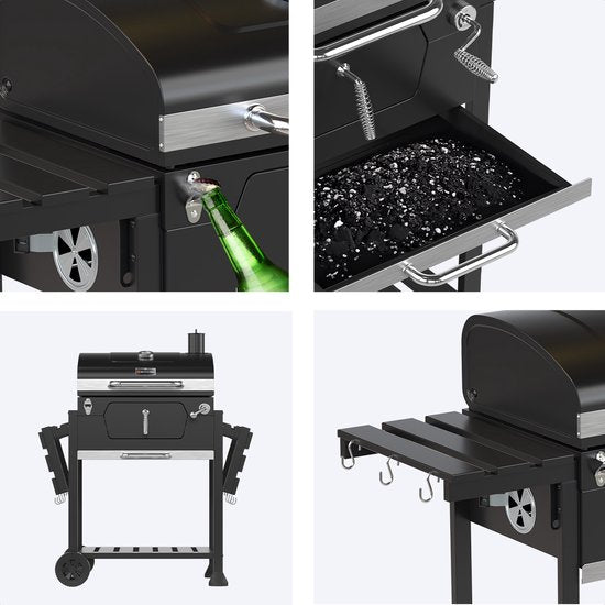 Barbecue charbon - KitchenBrothers - Gril et fumoir 2-en-1 - Surface de cuisson 42x57cm
