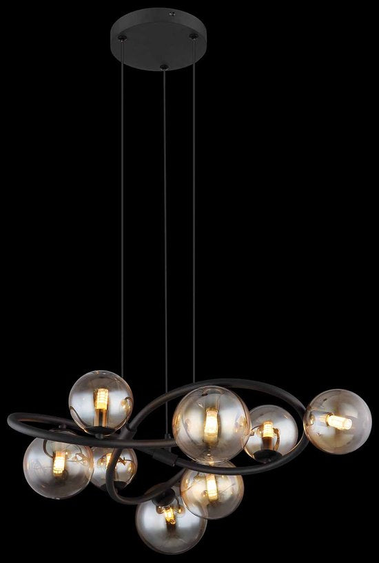 Globo - lampe suspendue - Tuberius - laiton noir - verre métal - Ø 65cm - G9 - 56141-8H