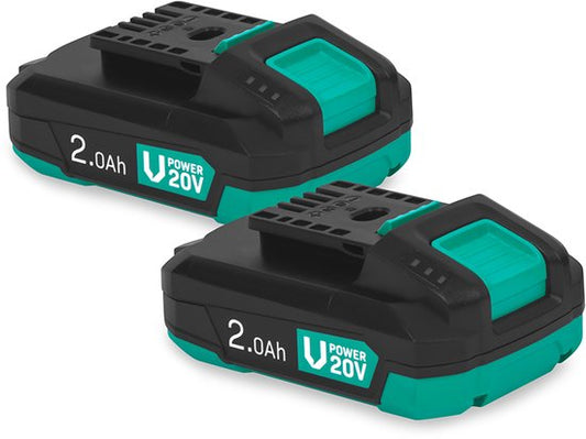 VONROC VPower 20V Battery - 2.0Ah - Duopack : 2 pièces - port USB-C b-directionnel - batterie et power bank en un - compatible avec Power Delivery (PD) - Protégé avec Electronic Cell Protection.
