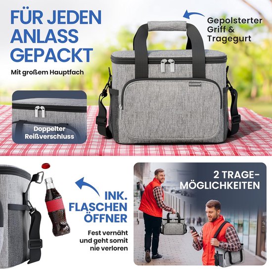 Sac isotherme pour aliments et boissons - sac isotherme étanche et imperméable - sac à déjeuner, sac à pique-nique, sac isotherme, gris clair