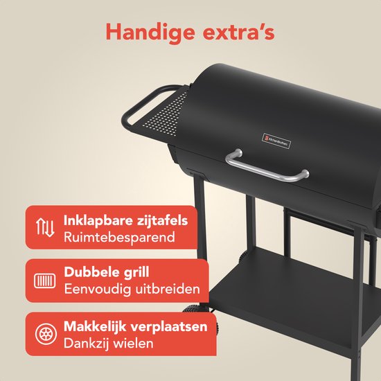KitchenBrothers 2-in-1 Charcoal BBQ XL - Events réglables - Double BBQ - Tables d'appoint - Grill grill BBQ - Noir