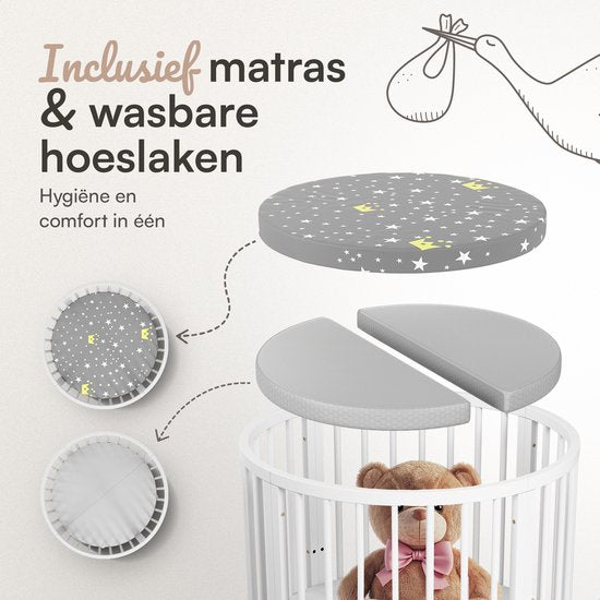 Flowsense Baby Box - Parc pour enfants rond - avec matelas - hauteur réglable - roulettes - blanc