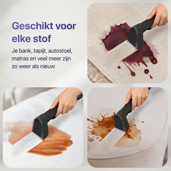 LUMAN Nettoyeur de tapis 4 en 1 - Fonction chauffante et autonettoyante - Nettoyeur de taches - Nettoyeur de sièges - Nettoyeur pour canapé, sol, voiture et tapis - 4 brosses - Produit nettoyant inclus - Cordon de 7 mètres