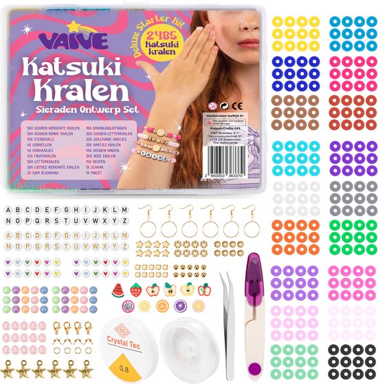 Vaive Katsuki Beads Deluxe Starter Kit - 2485 pièces pour la fabrication de bijoux - Crafting Girls - For Kids - Craft Box - Bracelet Making - Earring Making