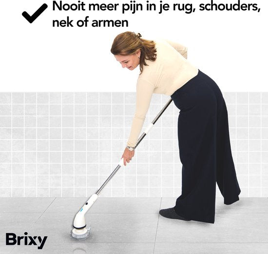 Brosse de nettoyage électrique Brixy - Brosse à récurer extensible - Sans fil - 8 accessoires - Brosse à récurer - Blanc