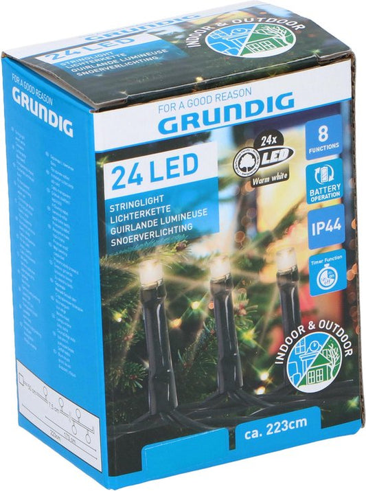 Guirlandes de Noël Grundig - 24 LED - 8 niveaux - avec minuterie - 223 cm - Blanc chaud