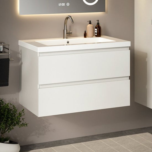 Mirlux Meuble de salle de bain blanc brillant 80 cm - Lavabo blanc - Ensemble de meubles de salle de bain - Meuble lavabo blanc brillant