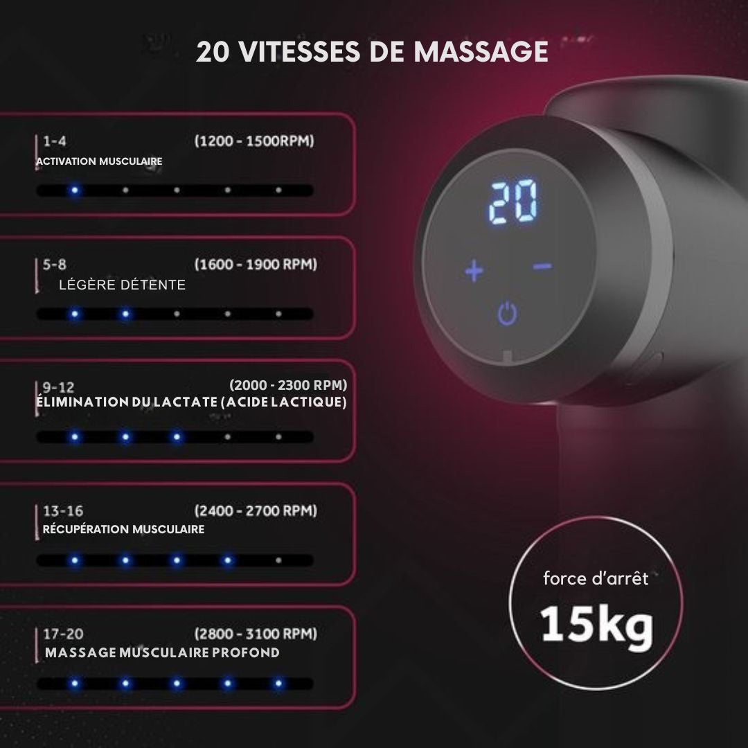 Pistolet de massage Northwall - avec étui et 7 accessoires dont une tête de massage à chaleur - sportif - relaxation puissante - sans fil - noir