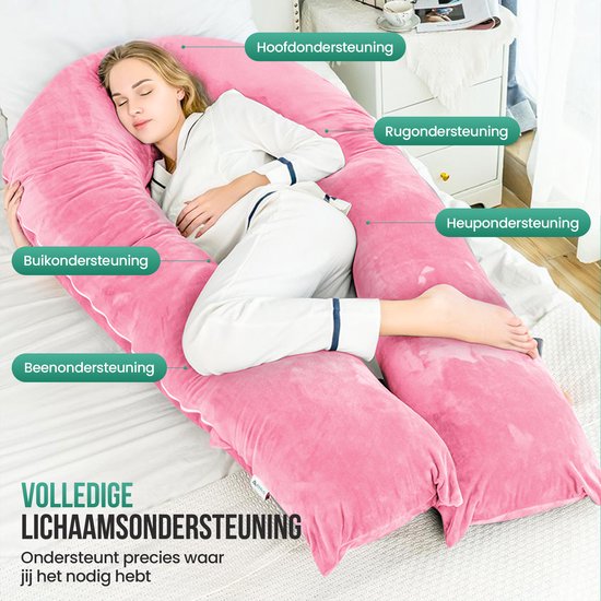 Avalo Oreiller de grossesse XXL 280 cm - Oreiller de sommeil latéral en forme de U - Oreiller ergonomique pour le corps - Oreiller d'allaitement & Oreiller pour le corps pour les femmes enceintes - Rose