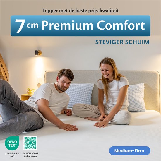 Ella Firm Topper 180x200 cm - 7CM Mattress Top Cover Mattress - Surmatelas en mousse à mémoire de forme infusée de gel et mousse Aircell - Fermeté Firmness