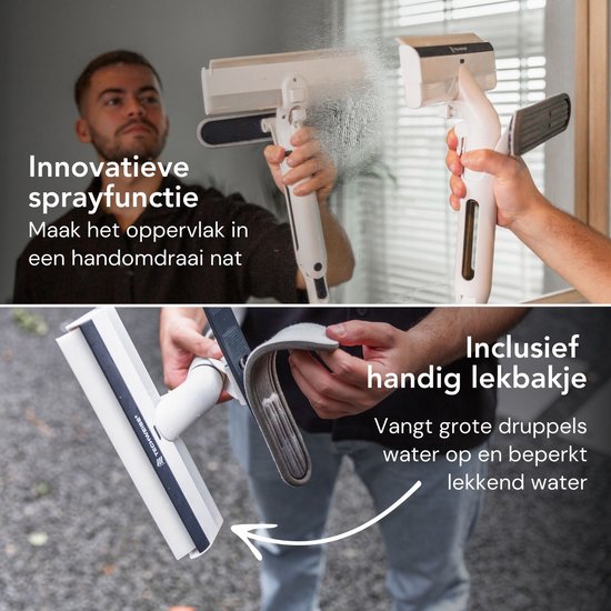 Essuie-vitre 4 en 1 avec manche télescopique et fonction spray - 130cm - Lave-vitre - Essuie-vitre