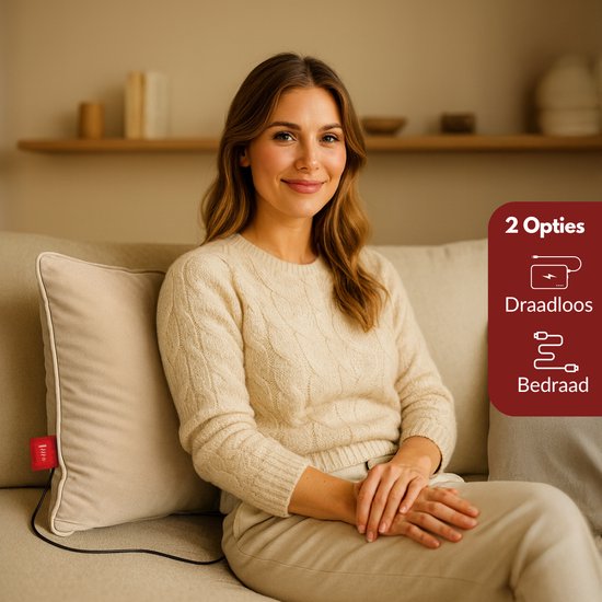 Coozie Rechargeable Heat Pillow - sans fil et filaire - 45-65°C - Velours - 45 x 45 cm - Beige - Oreiller électrique - Powerbank incluse - Jusqu'à 8 heures de chaleur