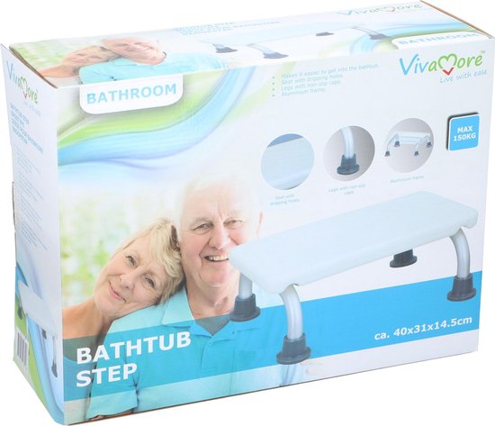 Vivamore Marchepied de bain - max 150 kg - 40 x 31 x 14,5 cm - Blanc
