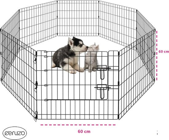 Ceruzo Puppy Run-Dog Run -8 Panneaux - 60 x 60cm - 480cm Circonférence - Pliable -Porte - Lapin Run -Noir