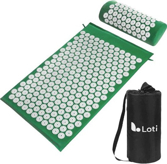 Loti Nail Mat with Nail Pillow - Dark Green/White - Tapis d'acupression - Lit d'acupuncture - Coussin d'acupuncture - Massage Shakti - Sac de transport inclus