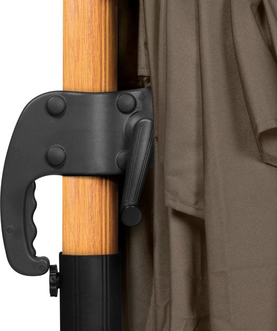 VONROC Premium Parasol Flottant Pisogne 300x300cm - Base transversale et housse de protection incluses - Parasol carré - Rotation 360° - Inclinaison - Toile résistante aux UV - Aspect bois - Noir