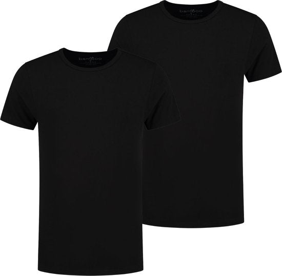 Bambou - T Shirt Homme - Col rond - 2 pièces - Noir - XXL - Bambou - Sous-Chemise Homme - Extra Longue - T-shirt Anti-Sueur Homme