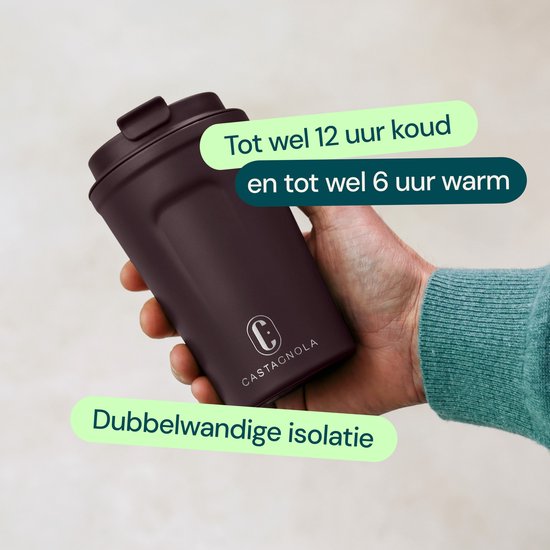 Mug thermos Castagnola - Tasse à café à emporter - Mug de voyage pour le café et le thé - Mug à thé - 380 ML - acier inoxydable - Marron foncé