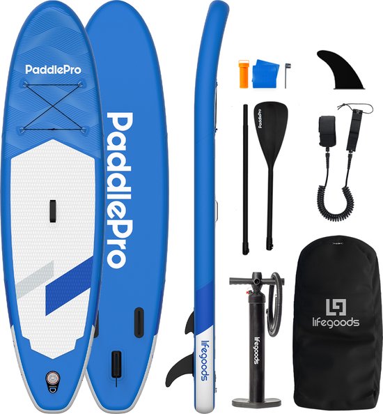 LifeGoods SUP Board All-round Compact - 100 KG Load Capacity - Inflatable - Complete SUP package - Blue