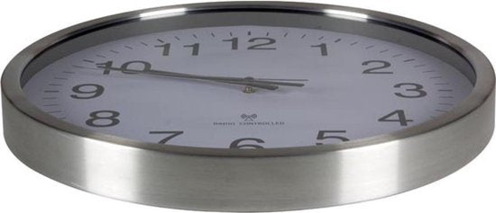 Perel Horloge murale, ronde, analogique, 50 cm, affichage de l'heure radiocommandé (DCF), aluminium, argent