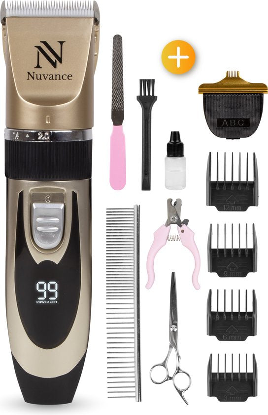 Nuvance - Tondeuse pour chien - set - silencieux - sans fil - pour chien et chat - Tondeuse professionnelle pour chien