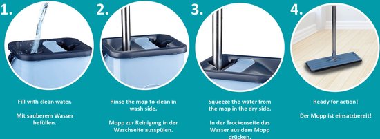 alpina mopping system with bucket - mop incl. 2 microfibre cloths - for hard floors - 360° rotation