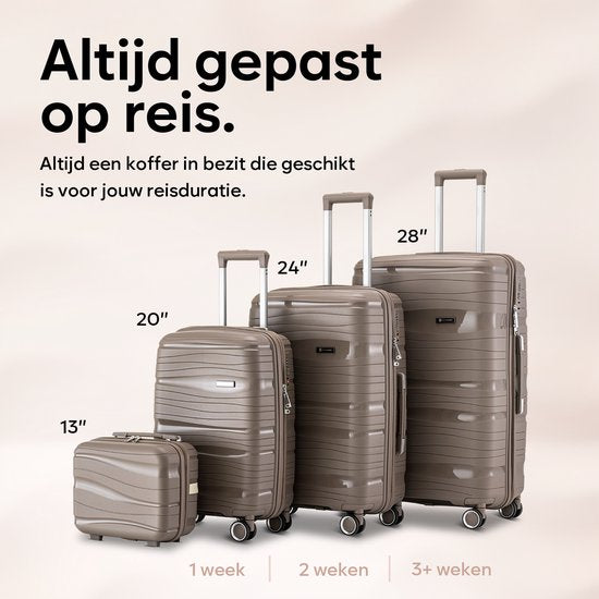 SKYCASES Travelin' Charm - Valise de voyage moyenne 24 pouces - Serrure numérique - 41x24x69 cm - 68L - Légère, imperméable et durable - Champagne