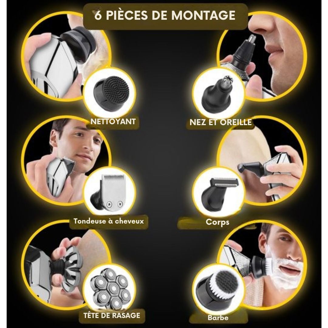 Rasoir 6 en 1 pour hommes - Sansbeauté - Tondeuse - SkullSharp MAX - électrique pour le visage et la tête - gris