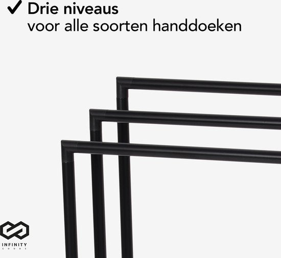 Infinity Goods Porte-serviettes - Salle de bain - 3 bras - Porte-serviettes - Freestanding - Metal - Black Mat