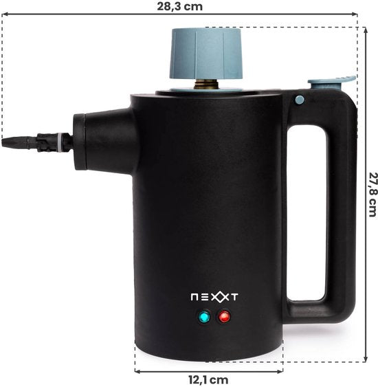 Nettoyeur vapeur sans fil Nexxt avec accessoires - Réservoir d'eau 360 ml - Jusqu'à 135 °C et 3,5 bars - Pour sols et tissus d'ameublement - 1350 Watts - Noir
