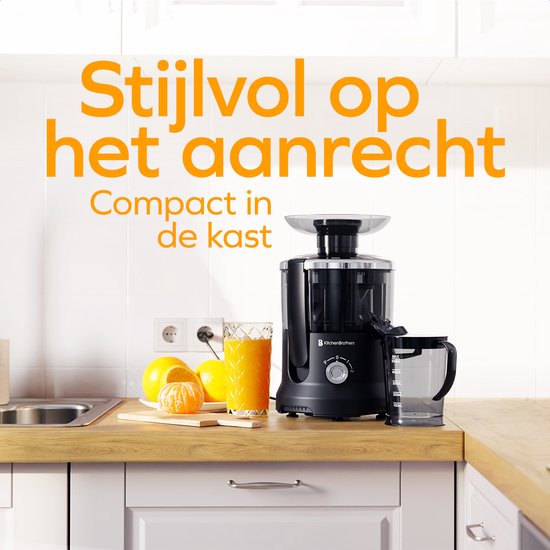 KitchenBrothers Extracteur de jus - Pour légumes et fruits - Extracteur de jus - Avec récipient à pulpe - 500ml - 600W - Noir