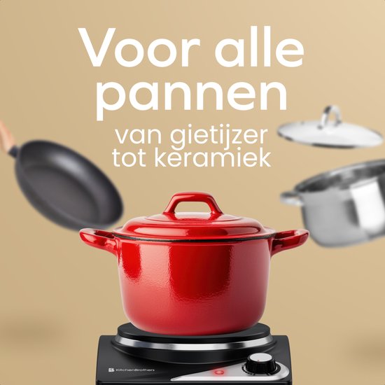 KitchenBrothers Table de cuisson électrique - 1 brûleur - pose libre - 7 niveaux de température - 1500W - Noir