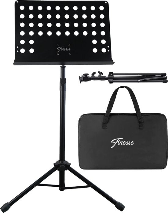 Finesse Music Stand for Sheet Music - XL - Foldable - with Carrying Bag - Lesson Stand for Tablet - Black