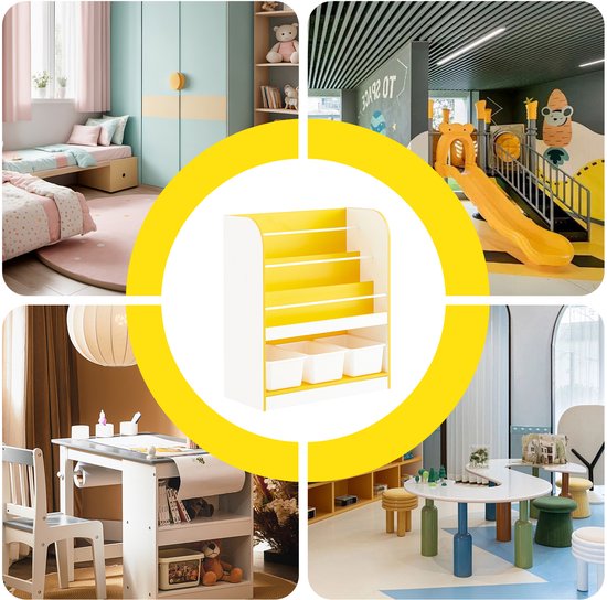SoBuy KMB108-G Bibliothèque pour enfants - Rack de rangement en bois blanc avec 3 compartiments
