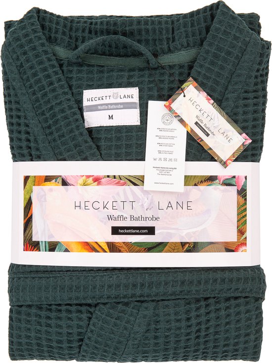 Heckettlane Peignoir gaufré - robe de chambre pour femmes et hommes - XL - Robe de chambre en coton - Convient pour le sauna - Vert