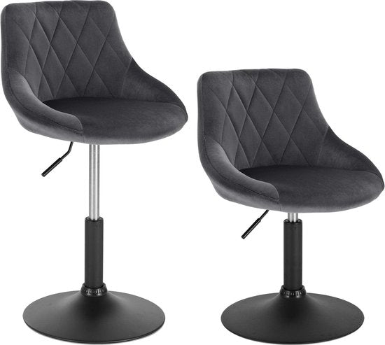 Rootz Tabouret de bar en velours - Chaise de comptoir - Siège réglable - Tabouret pivotant - Tabouret de salon - Tabouret rembourré - Chaise de cuisine - Gris foncé - 22.0x19.3x15.7 pouces