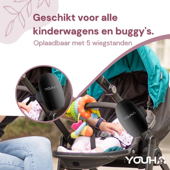 Youha Baby Rocker - Berce automatiquement votre landau ou poussette - Bascule mains libres - Berceuse pour landau - Aide au sommeil de bébé - 5 modes de berceau - Pochette de rangement et câble de chargement inclus - couleur : noir