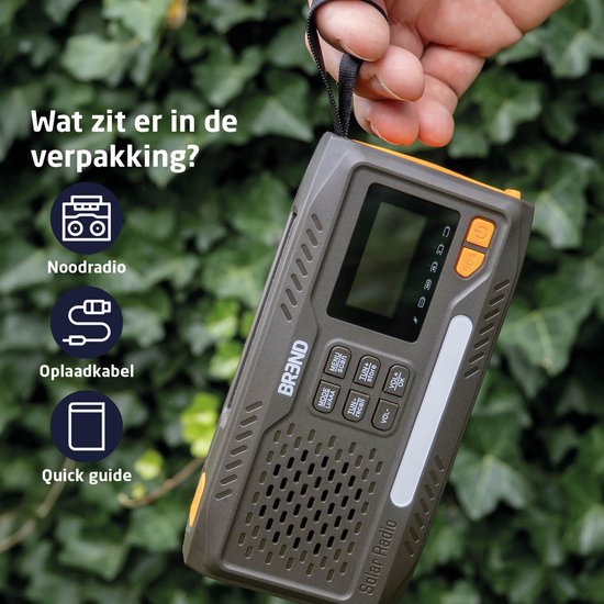 BREND BR-2244 Radio d'urgence avec DAB et FM - Haut-parleur Bluetooth - Alarme SOS - Powerbank - Torche LED - USB-C - Rechargeable avec panneau solaire et manivelle