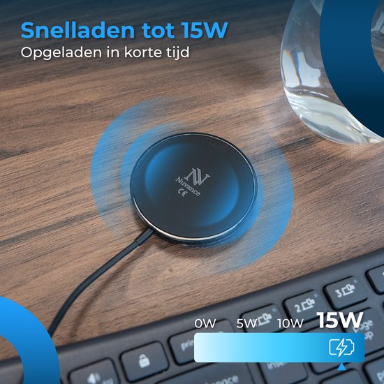 Nuvance Wireless Charger - Chargeur rapide 15W - Convient à Magsafe - Chargeur sans fil - Câble Usb-C inclus - Noir