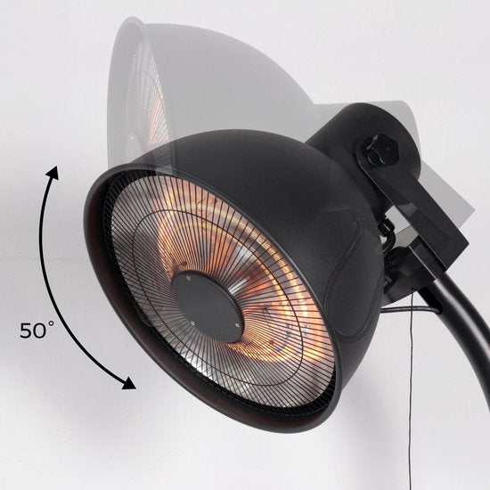 Perel Chauffe-terrasse sur pied, 2000 W, carbone, avec interrupteur à tirette, protection contre l'inclinaison, 3 niveaux de chaleur, réglable en hauteur, résistant aux éclaboussures, design rétro, métal, noir