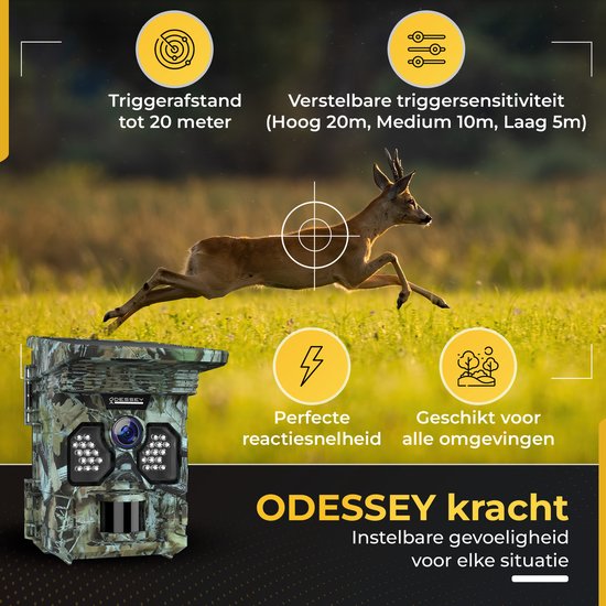 ODESSEY WildCamera avec panneau solaire - 4K - 48MP - 64GB SD - avec vision nocturne - pour l'extérieur - infrarouge