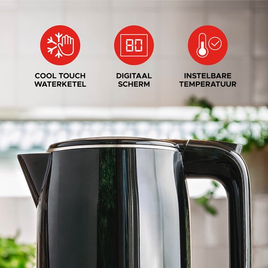 Bouilloire numérique Bourgini Cool Touch - 1.7L - Noir