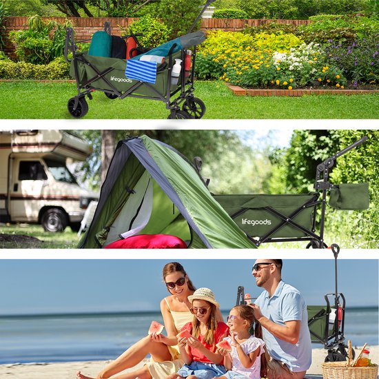 LifeGoods Wagon - Pliable - Jusqu'à 120KG - 90L - Polyester lavable - 120x80cm - Vert
