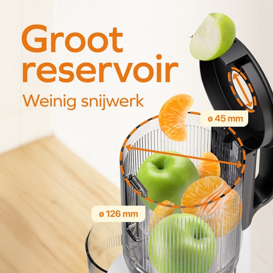 KitchenBrothers Slowjuicer - Vertical - Presse-agrumes - Presse-légumes et fruits - 126 mm - 750 ml - Blanc nacré / Blanc